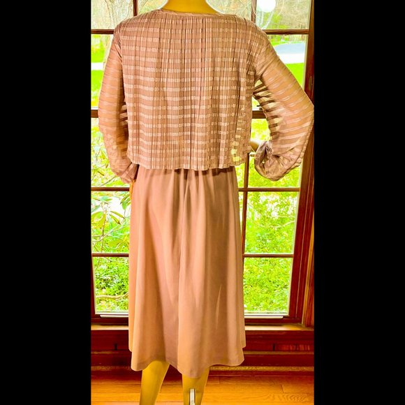 ▪️VTG▪️1970's Rose Pink Sheer Stripe Overlay Maxi Blouson Dress - Picture 2 of 3